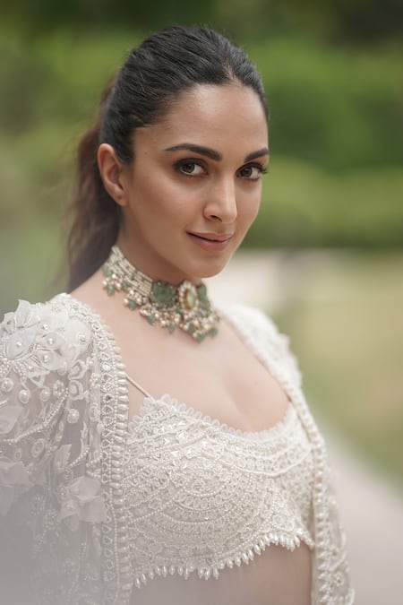 Shop_Ridhima Bhasin_White Organza And Crepe Embellishment Pearl Round Jacket Pant Set  _at_Aza_Fashions