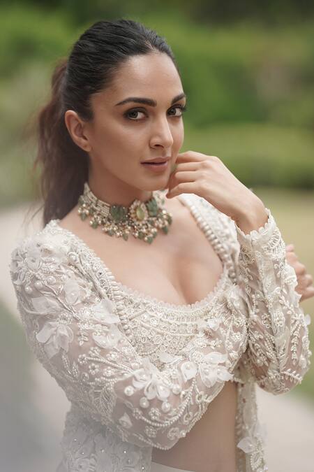 Ridhima Bhasin_White Organza And Crepe Embellishment Pearl Round Jacket Pant Set  _Online_at_Aza_Fashions