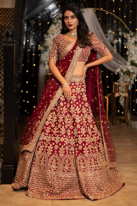 Buy Peach Organza Hand Embroidered Applique And Sequin Kashish Lehenga Set  For Women by Kalighata Online at Aza Fashions.