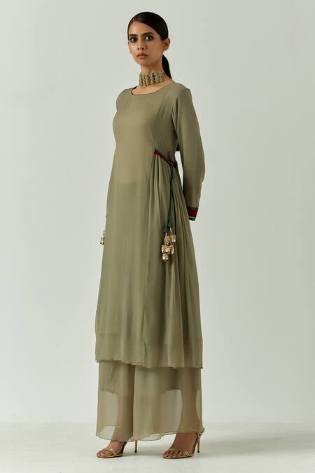 Buy_The Indian Cause_Green Chiffon Saba Straight Tunic_Online_at_Aza_Fashions