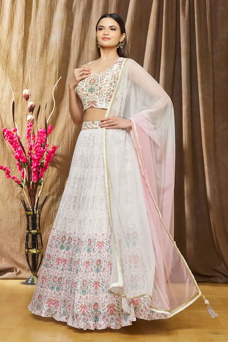 Buy White Floral Embroidered Lehenga Online in USA with Dupatta – Pure  Elegance