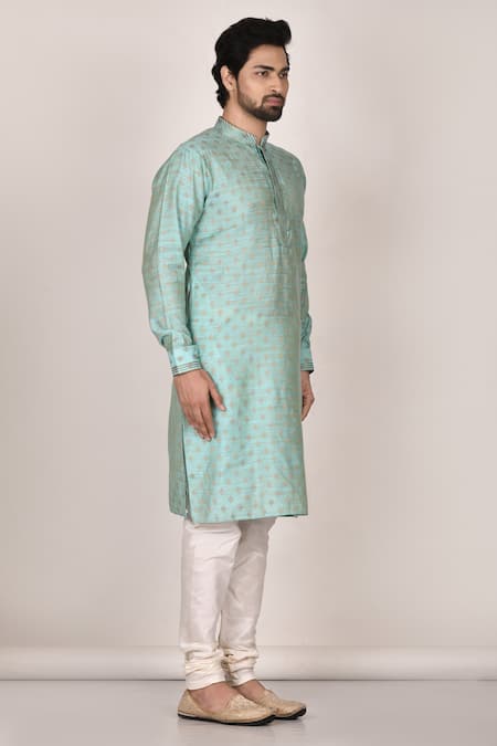 Arihant Rai Sinha Blue Polyester, Cotton Embroidery Floral Motif Full Sleeve Kurta Online at Aza Fashions Arihant Rai Sinha_Blue Polyester, Cotton Embroidery Floral Motif Full Sleeve Kurta _Online_at_Aza_Fashions