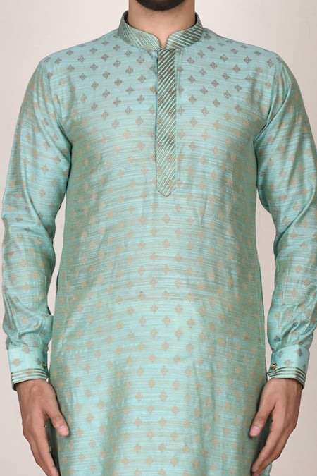 Arihant Rai Sinha Blue Polyester, Cotton Embroidery Floral Motif Full Sleeve Kurta at Aza Fashions Arihant Rai Sinha_Blue Polyester, Cotton Embroidery Floral Motif Full Sleeve Kurta _at_Aza_Fashions