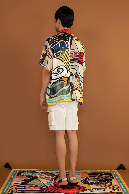 Shop Shivan & Narresh Multi Color Silk Satin Printed Resort Shirt at Aza Fashions Shop_Shivan & Narresh_Multi Color Silk Satin Printed Resort Shirt _at_Aza_Fashions