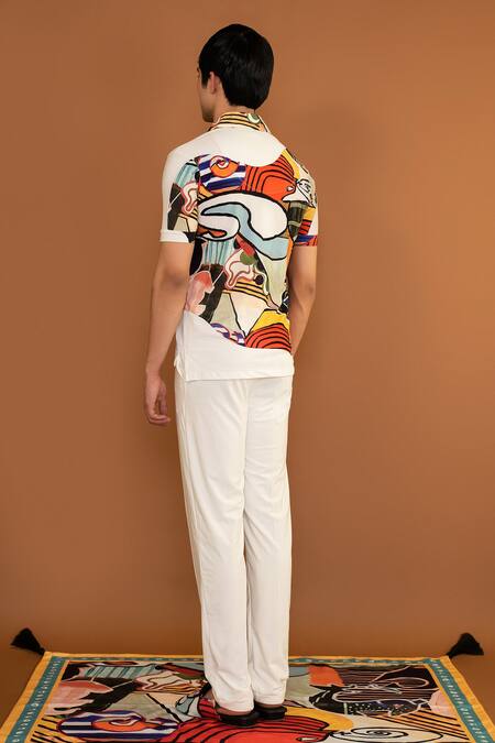 Shop_Shivan & Narresh_Multi Color Knitted Polyester Jersey Digital Print Polo T-shirt_at_Aza_Fashions