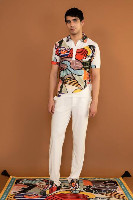 Buy_Shivan & Narresh_Multi Color Knitted Polyester Jersey Digital Print Polo T-shirt_Online_at_Aza_Fashions