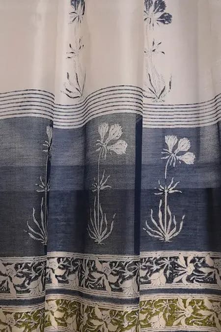 Shop Inheritance India Blue Cotton Print Chanderi Curtains Set Of 2 at Aza Fashions Shop_Inheritance India_Blue Cotton Print Chanderi Curtains Set Of 2_at_Aza_Fashions