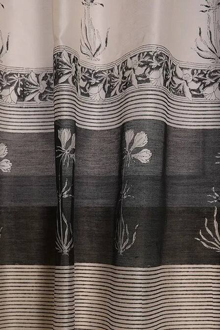 Shop Inheritance India Black Cotton Print Chanderi Curtains Set Of 2 at Aza Fashions Shop_Inheritance India_Black Cotton Print Chanderi Curtains Set Of 2_at_Aza_Fashions