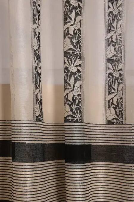 Shop Inheritance India Black Cotton Print Chanderi Curtains Set Of 2 at Aza Fashions Shop_Inheritance India_Black Cotton Print Chanderi Curtains Set Of 2_at_Aza_Fashions