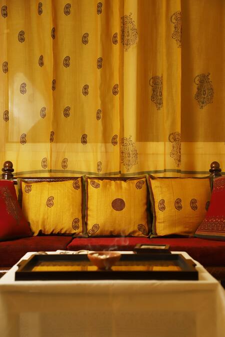Buy Inheritance India Yellow Cotton Print Hand Block Chanderi Curtains Set Of 2 Online at Aza Fashions Buy_Inheritance India_Yellow Cotton Print Hand Block Chanderi Curtains Set Of 2_Online_at_Aza_Fashions