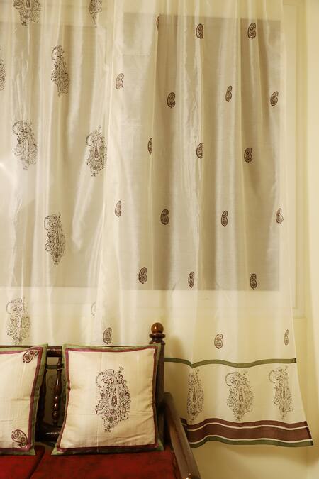 Inheritance India_Multi Color Cotton Print Hand Block Chanderi Curtains Set Of 2_Online_at_Aza_Fashions