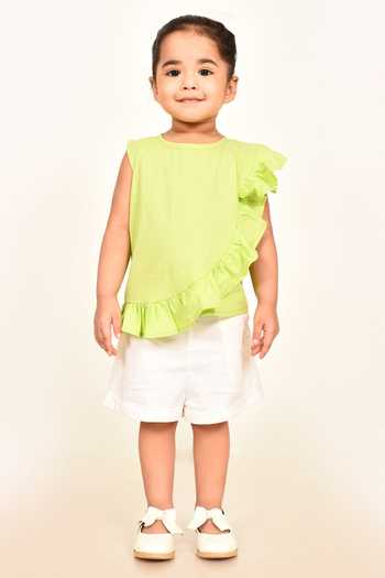 Buy_Samyukta Singhania_Green Cotton Plain Ruffle Top_Online_at_Aza_Fashions