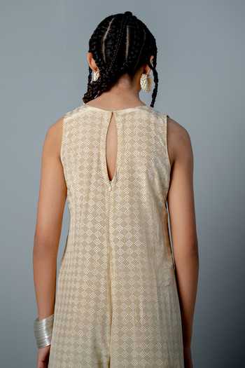 Pooja Rajgarhia Gupta_Gold Crepe Block Print, Sequins, Cleo Hand Embroidered Jacket And Jumpsuit Set _at_Aza_Fashions
