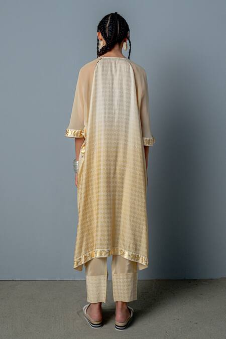 Shop_Pooja Rajgarhia Gupta_White Cotton Satin Embroidered Sequins Round Cleo Printed Kaftan And Pant Set _at_Aza_Fashions
