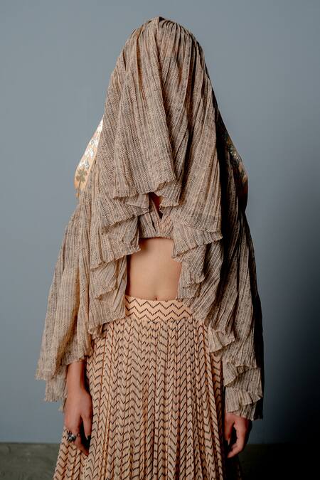 Pooja Rajgarhia Gupta Beige Georgette Block Print Halter Neck Amina Lehenga Set at Aza Fashions Pooja Rajgarhia Gupta_Beige Georgette Block Print Halter Neck Amina Lehenga Set _at_Aza_Fashions