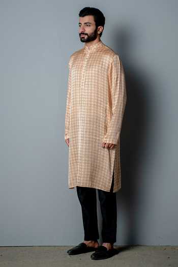 Buy_Pooja Rajgarhia Gupta_Beige Cotton Silk Cutdana Work, Geometric Print, Mirror Mosaic Bundi Kurta Set _Online_at_Aza_Fashions