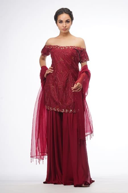 Shruti S Off Shoulder Kurta Sharara Set 