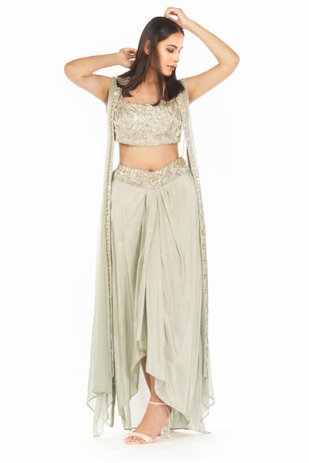 Shruti S Mirror Work Cape Skirt Set 