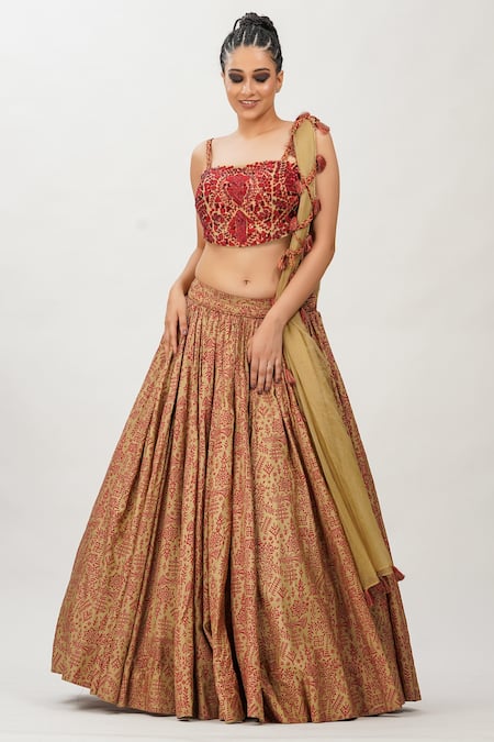 Shruti S Silk Hand Block Print Lehenga Set 