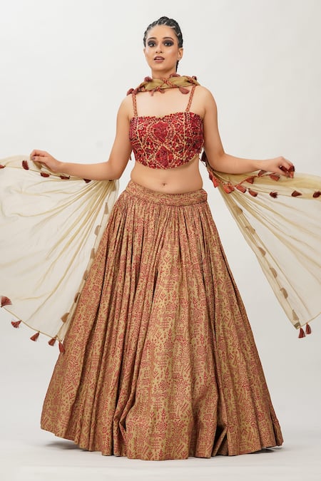 Buy_Shruti S_Beige Lehenga Silkcholi  Silkdupatta  Organza Cutdana Work, Hand Silk Set_Online_at_Aza_Fashions