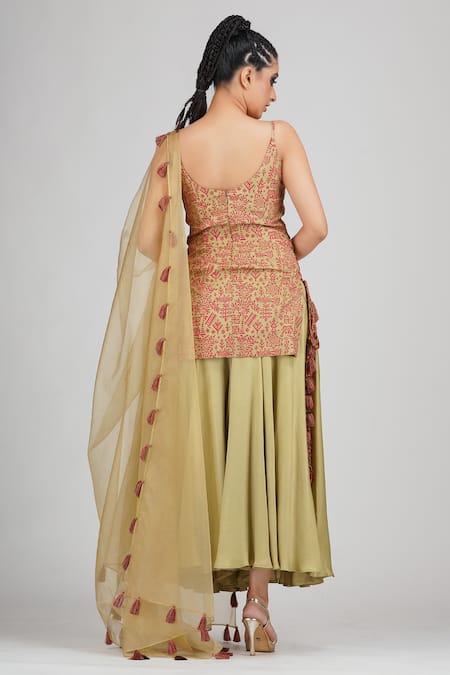 Shop Shruti S Red Kurta Silksharara Modaldupatta Organza Bead Work, Cutdana Work, Set at Aza Fashions Shop_Shruti S_Red Kurta Silksharara Modaldupatta Organza Bead Work, Cutdana Work, Set_at_Aza_Fashions