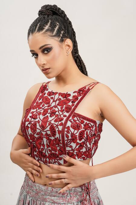 Shruti S_Grey Lehenga  Silkcholi  Silk Cutdana Work, Hand Block Print, Sequins High Set_at_Aza_Fashions