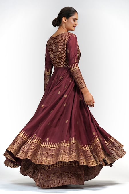 Shruti S_Brown Angrakha  Silksharara  Modaldupatta  Organza Hand Block Silk Set_Online_at_Aza_Fashions
