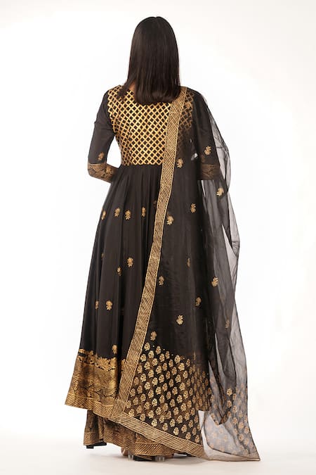 Shop Shruti S Black Angrakha Silksharara Modaldupatta Organza Hand Block Silk Set at Aza Fashions Shop_Shruti S_Black Angrakha Silksharara Modaldupatta Organza Hand Block Silk Set _at_Aza_Fashions