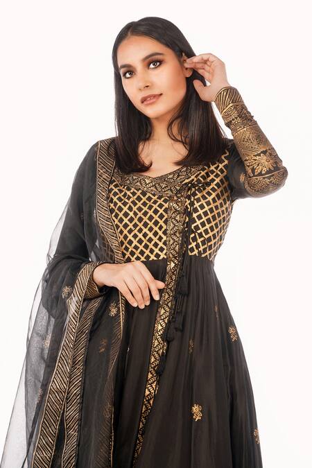 Shop Shruti S Black Angrakha Silksharara Modaldupatta Organza Hand Block Silk Set Online at Aza Fashions Shop_Shruti S_Black Angrakha Silksharara Modaldupatta Organza Hand Block Silk Set _Online_at_Aza_Fashions
