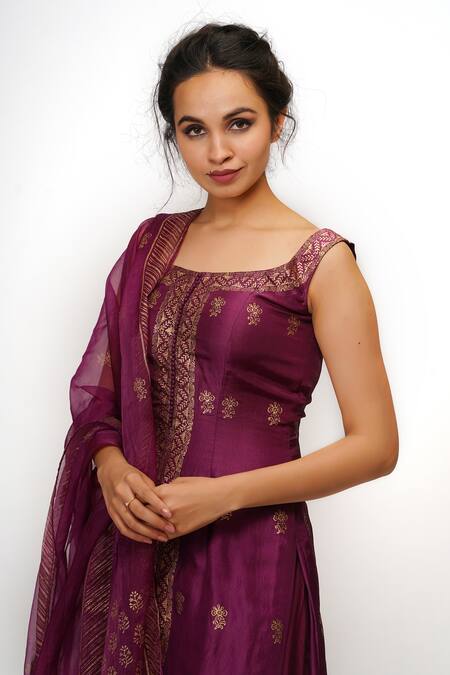 Shop_Shruti S_Purple Silk, Organza, Modal Satin Floral Motifs Square Print Kurta Sharara Set_Online_at_Aza_Fashions