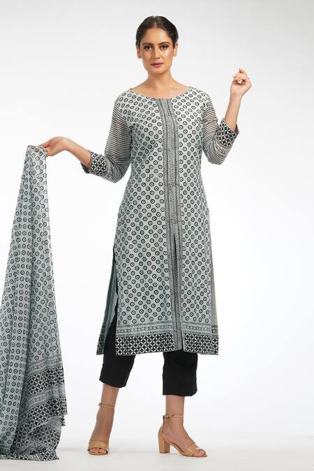 Buy_Shruti S_Grey Kurta Silkpalazzo  Silkdupatta  Georgette Silk Set_Online_at_Aza_Fashions