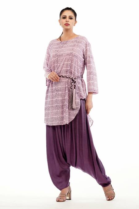 Shruti S Pink Kurta Mulmuldhoti Pant Modal Satin Hand Block Print Round And Dhoti Set Online at Aza Fashions Shruti S_Pink Kurta Mulmuldhoti Pant Modal Satin Hand Block Print Round And Dhoti Set_Online_at_Aza_Fashions
