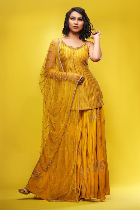 Shruti S Metallic Print Kurta Sharara Set 