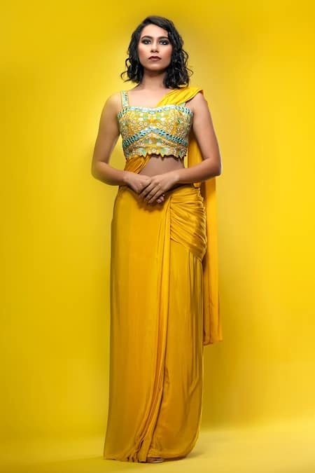 Shruti S Pre-Draped Saree With Embroidered Blouse 