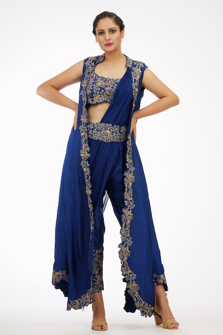 Shruti S Embroidered Jacket Pre-Draped Saree Set 