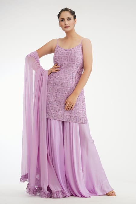 Shruti S Sequin Embroidered Kurta Sharara Set 