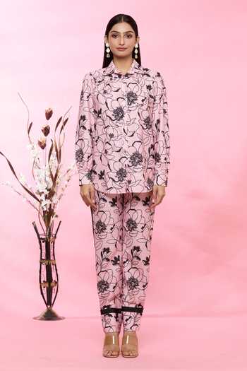 SONAM PARMAR JHAWAR_Pink Nargis Cotton Shirt And Pant Set_Online_at_Aza_Fashions