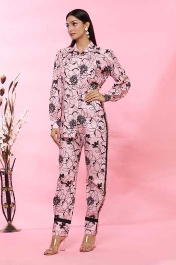 Buy_SONAM PARMAR JHAWAR_Pink Nargis Cotton Shirt And Pant Set_Online_at_Aza_Fashions
