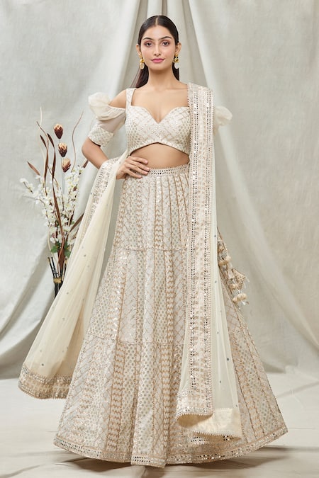 Vandana Sethi Chanderi Silk Embroidered Lehenga Set 