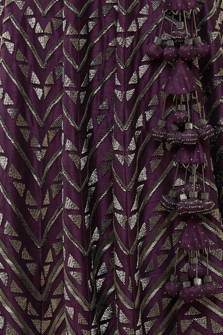 Vandana Sethi_Purple Dupion Silk Cutdana, Geometric Sweetheart Neck Embroidered Lehenga Set _at_Aza_Fashions