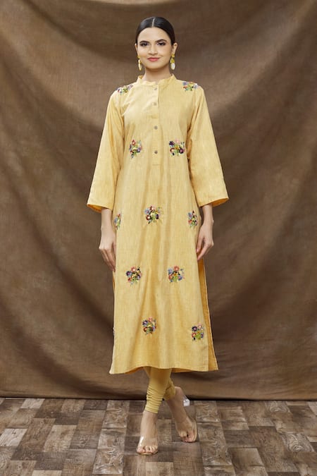 Buy Blue Viscose Crepe Print Ikat Notched Round Neck And Mandala Kurta Set  For Women by Ritu Kumar Online at Aza Fashions.