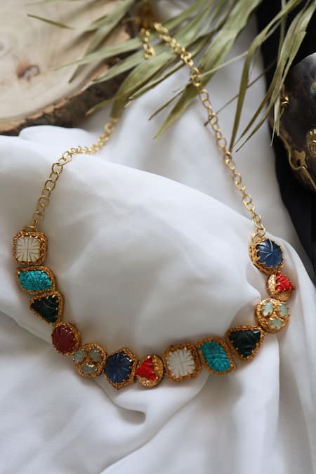 Paisley Pop Gold Plated Multi Color Stone Headband 