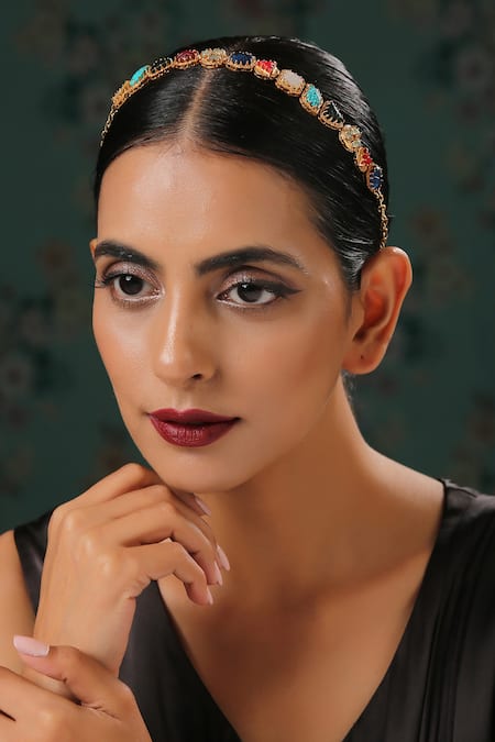 Buy_Paisley Pop_Multi Color Stone Gold Plated Headband _Online_at_Aza_Fashions