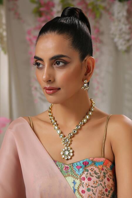 Paisley Pop Gold Plated Diamonds Kundan Necklace Jewellery Set Online at Aza Fashions Paisley Pop_Gold Plated Diamonds Kundan Necklace Jewellery Set _Online_at_Aza_Fashions