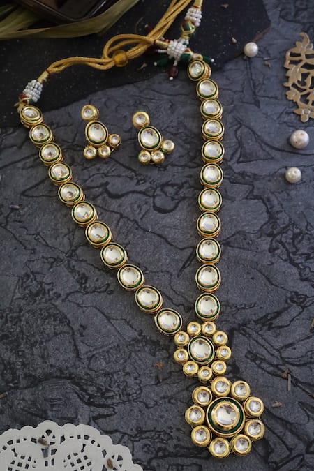 Buy Paisley Pop Gold Plated Diamonds Kundan Necklace Jewellery Set Online at Aza Fashions Buy_Paisley Pop_Gold Plated Diamonds Kundan Necklace Jewellery Set _Online_at_Aza_Fashions