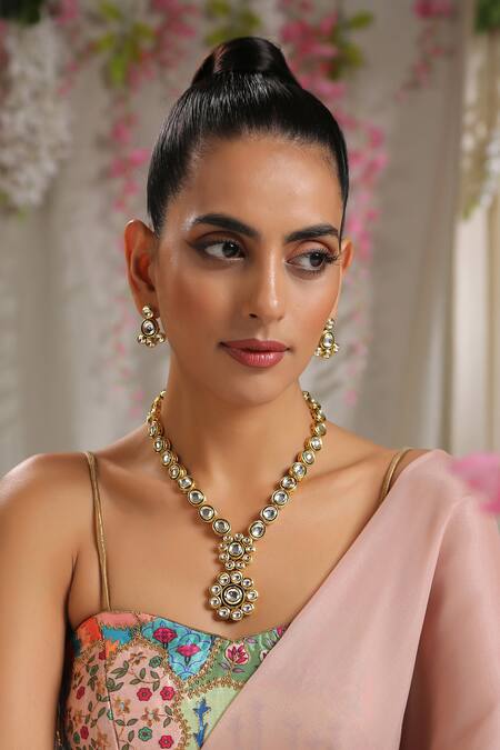 Shop Paisley Pop Gold Plated Diamonds Kundan Necklace Jewellery Set Online at Aza Fashions Shop_Paisley Pop_Gold Plated Diamonds Kundan Necklace Jewellery Set _Online_at_Aza_Fashions