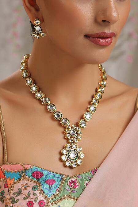 Paisley Pop Gold Plated Diamonds Kundan Necklace Jewellery Set at Aza Fashions Paisley Pop_Gold Plated Diamonds Kundan Necklace Jewellery Set _at_Aza_Fashions