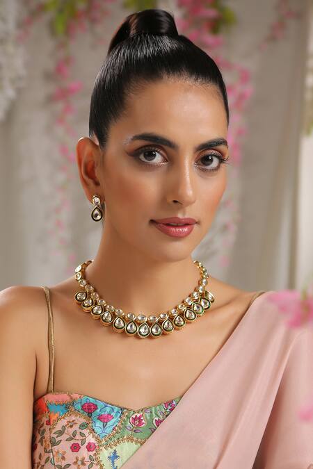 Paisley Pop Gold Plated Diamonds Kundan Necklace Jewellery Set Online at Aza Fashions Paisley Pop_Gold Plated Diamonds Kundan Necklace Jewellery Set _Online_at_Aza_Fashions
