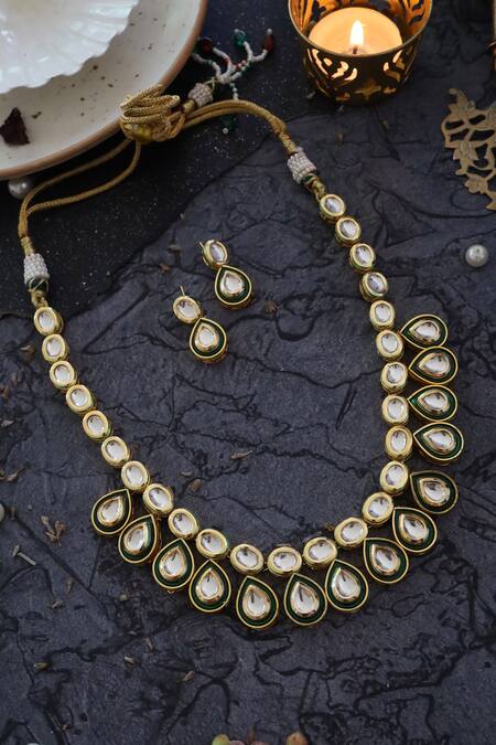 Buy Paisley Pop Gold Plated Diamonds Kundan Necklace Jewellery Set Online at Aza Fashions Buy_Paisley Pop_Gold Plated Diamonds Kundan Necklace Jewellery Set _Online_at_Aza_Fashions