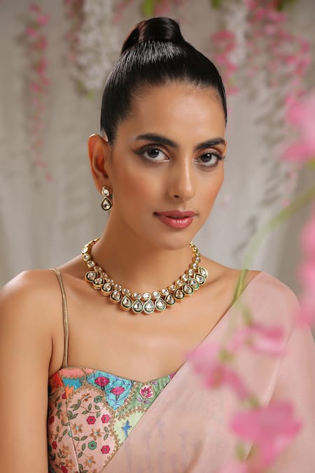 Shop Paisley Pop Gold Plated Diamonds Kundan Necklace Jewellery Set Online at Aza Fashions Shop_Paisley Pop_Gold Plated Diamonds Kundan Necklace Jewellery Set _Online_at_Aza_Fashions
